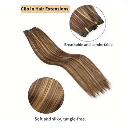 Extensões de Cabelo Sintéticas Lisas Longas com 16 Grampos para Mulheres e Meninas Acessórios para Cabelo