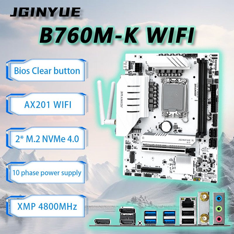 JGINYUE B760M-K WIFI motherboard M-ATX LGA1700 DDR4 supports 12/13/14th cpus For 12400F/12600KF/14600KF GAMING Video officelogy