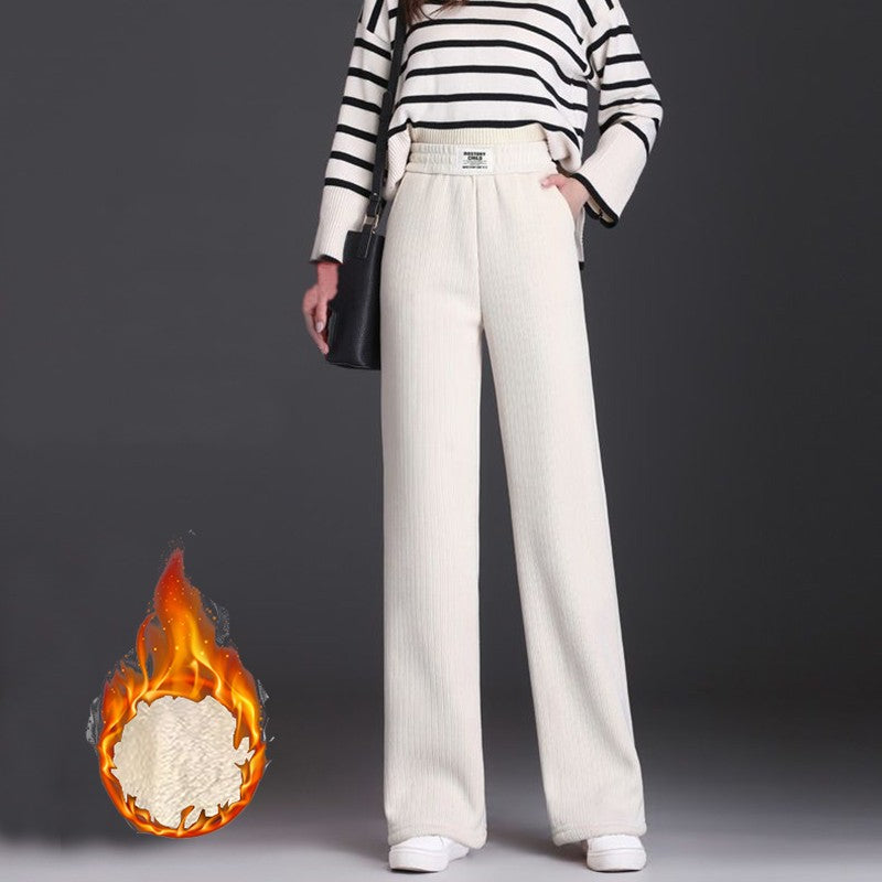 Winter Female Straight Leg Plush Thermal Pants Lady High Waist Fleece Trousers Women Fashion Snow Warm Loose Daily Pants