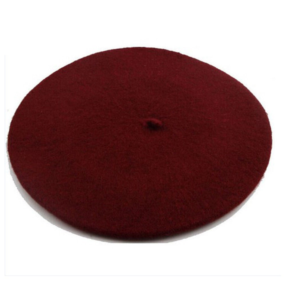 Boina de lã sintética quente de inverno feminina meninas artista francesa gorro chapéu vermelho preto roxo bege laranja Kawaii bonés de topo plano aquecedores