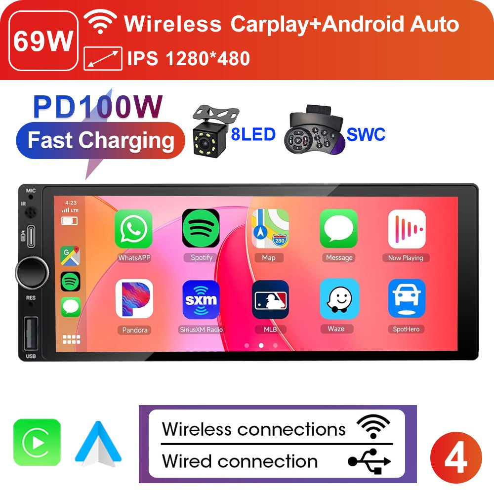 LEHX 1din 6.9 IPS Touch Screen Carplay Android Auto Mirror Link Car Radio Multimedia 1 din Car Stereo MP3 MP5 Player FM Headunit