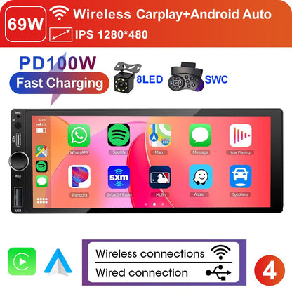 LEHX 1din 6.9 IPS Touch Screen Carplay Android Auto Mirror Link Car Radio Multimedia 1 din Car Stereo MP3 MP5 Player FM Headunit