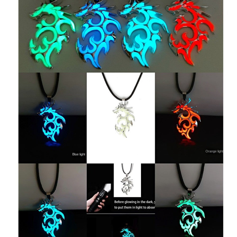 Colar Pingente Dragão Que Brilha No Escuro Amuleto Dragão Luminoso De Pedra Da Lua Presente De Colar Que Brilha No Escuro Vintage Punk Para Homens E Meninos