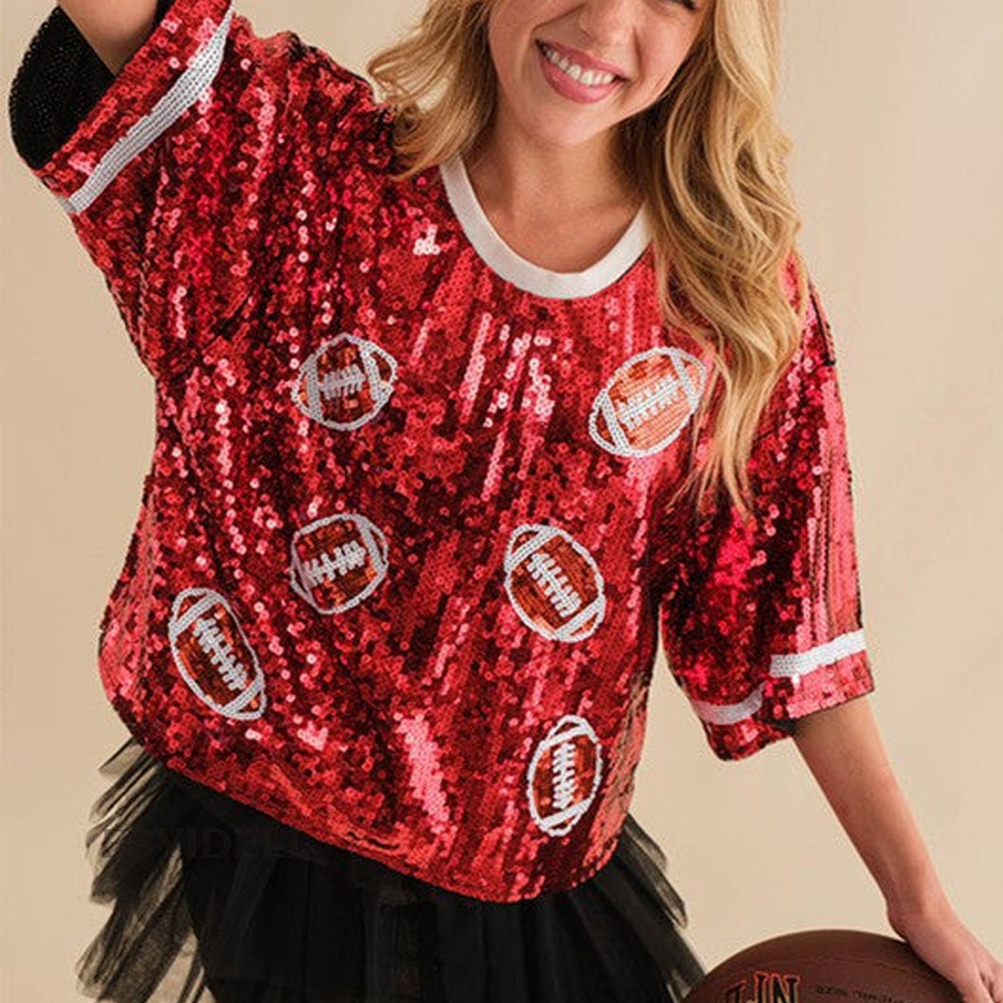 CHIC European American Festival Xmas Tree Bow Women Sequined T-shirt Short Top Casual Jersey Girls Short Sleeves Tee Christmas