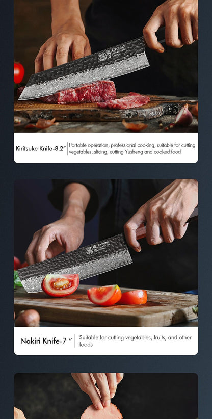 F.YOUNG Faca Japonesa de Chef Aço Damasco Profissional Facas de Cozinha Utilitário Sashimi Fatiar Carne Utensílios de Cozinha Forjados à Mão