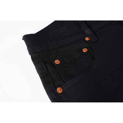 The Best Seller American High Street Men's Distressed Blank Black Stretch Skinny Button Fly Ripped Jeans Pants
