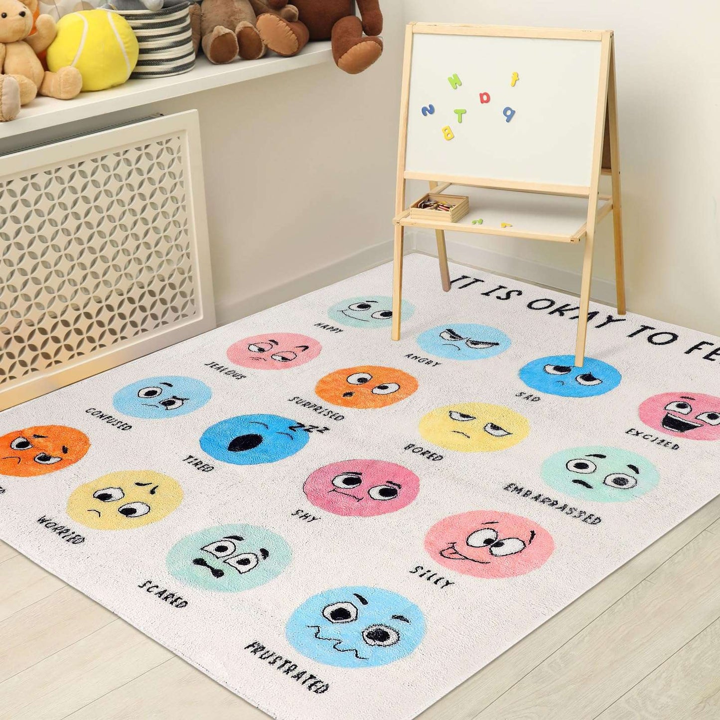 VIKAMA Calming Down Corner Items Classroom Rug Feelings Chart Emotion Reading Corner Soft Mental Health Area Rug School Decor