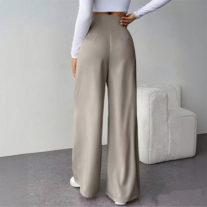 Women Elegant Wide Leg Pant 2025 Fashion New In High Waist Solid Trousers Office Lady French Pants Female Casual Street Clothing