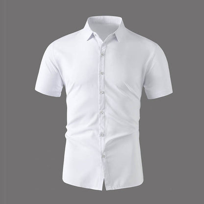 New Men's Business Casual Solid Color Short Sleeved Shirt for Summer Fashion No Ironing Comfortable and Versatile Top