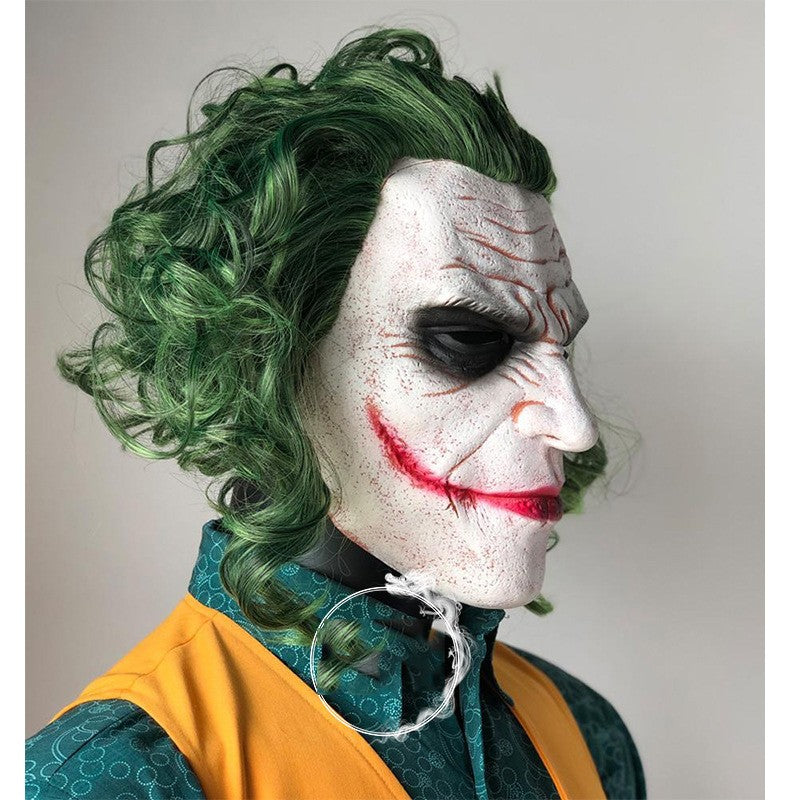 Halloween Latex Clown Mask Bat Knight Cosplay Horror Scary Joker Masks with Green Hair Wig Party Roleplay Cosplay Costume Props