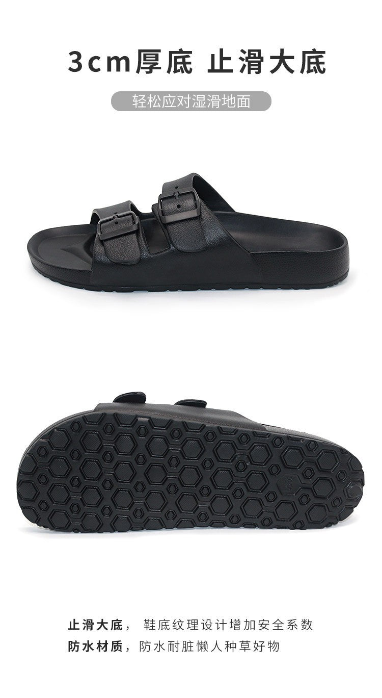Litfun Women Summer New Sandals Fashion Double Buckle Outdoor Non-slip Beach Shoes Soft EVA Sandals Couple Casual House Slides
