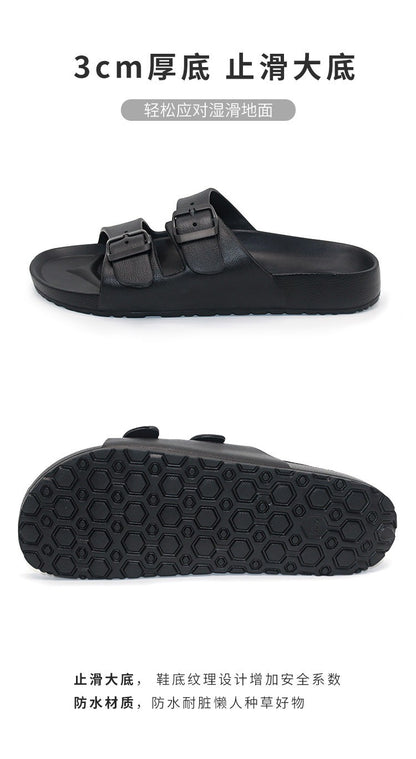 Litfun Women Summer New Sandals Fashion Double Buckle Outdoor Non-slip Beach Shoes Soft EVA Sandals Couple Casual House Slides