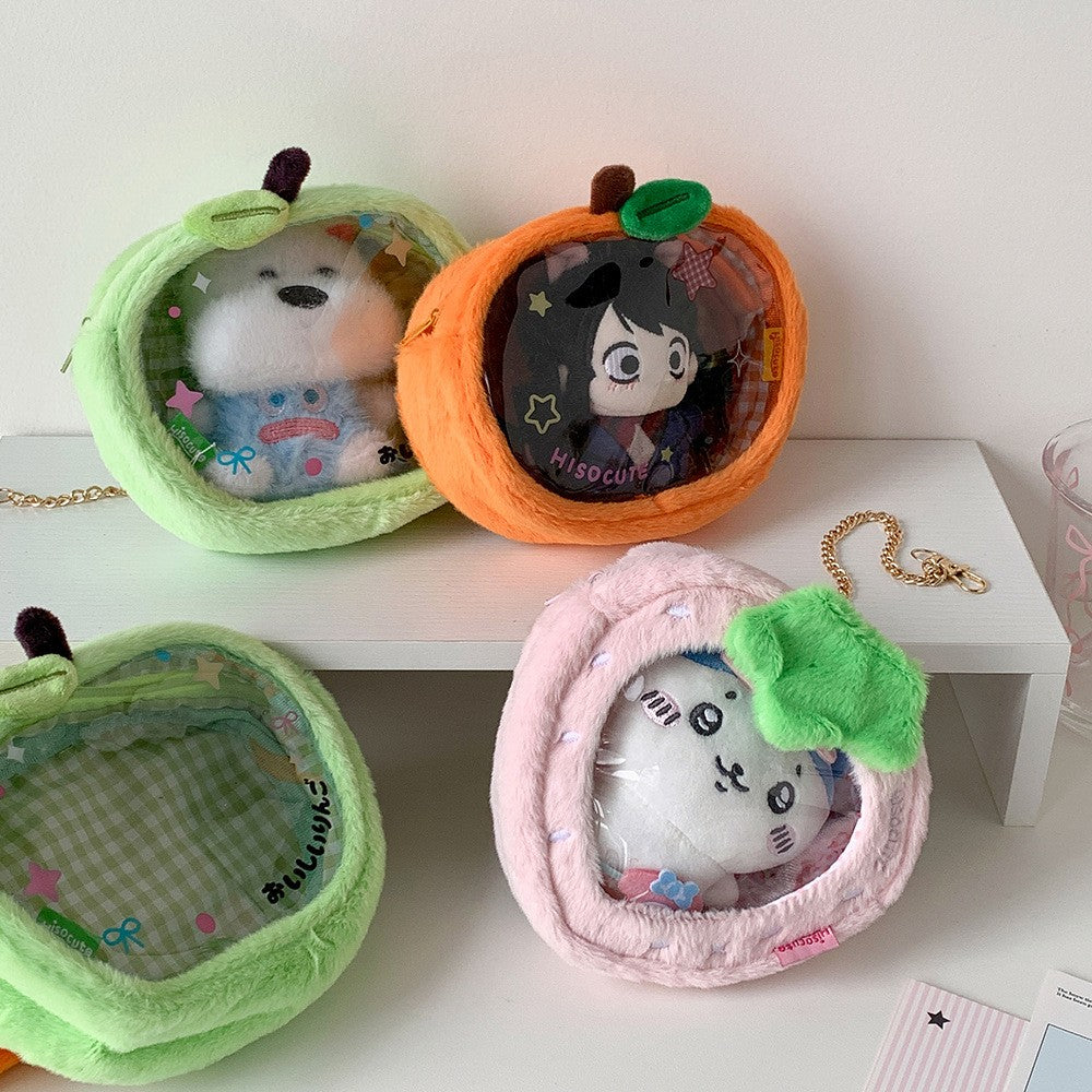 Cute Cartoon Strawberry Orange 3D Plush Doll Carrier Display Bag Student Pin Badge Ita Bag Storage Backpack