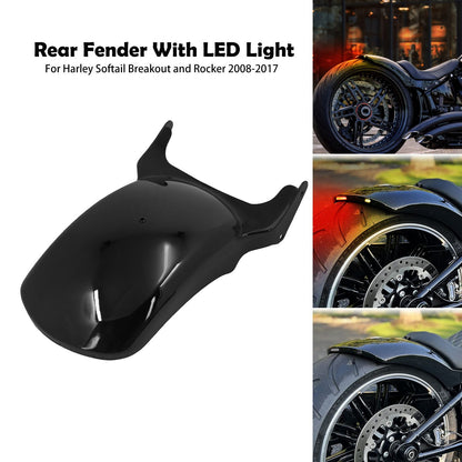 Motorcycle Rear Mudguard With LED Light Turn Signal Brake Lamp Iron Fender For Harley Softail Breakout FXBRS Rocker 2008-2017