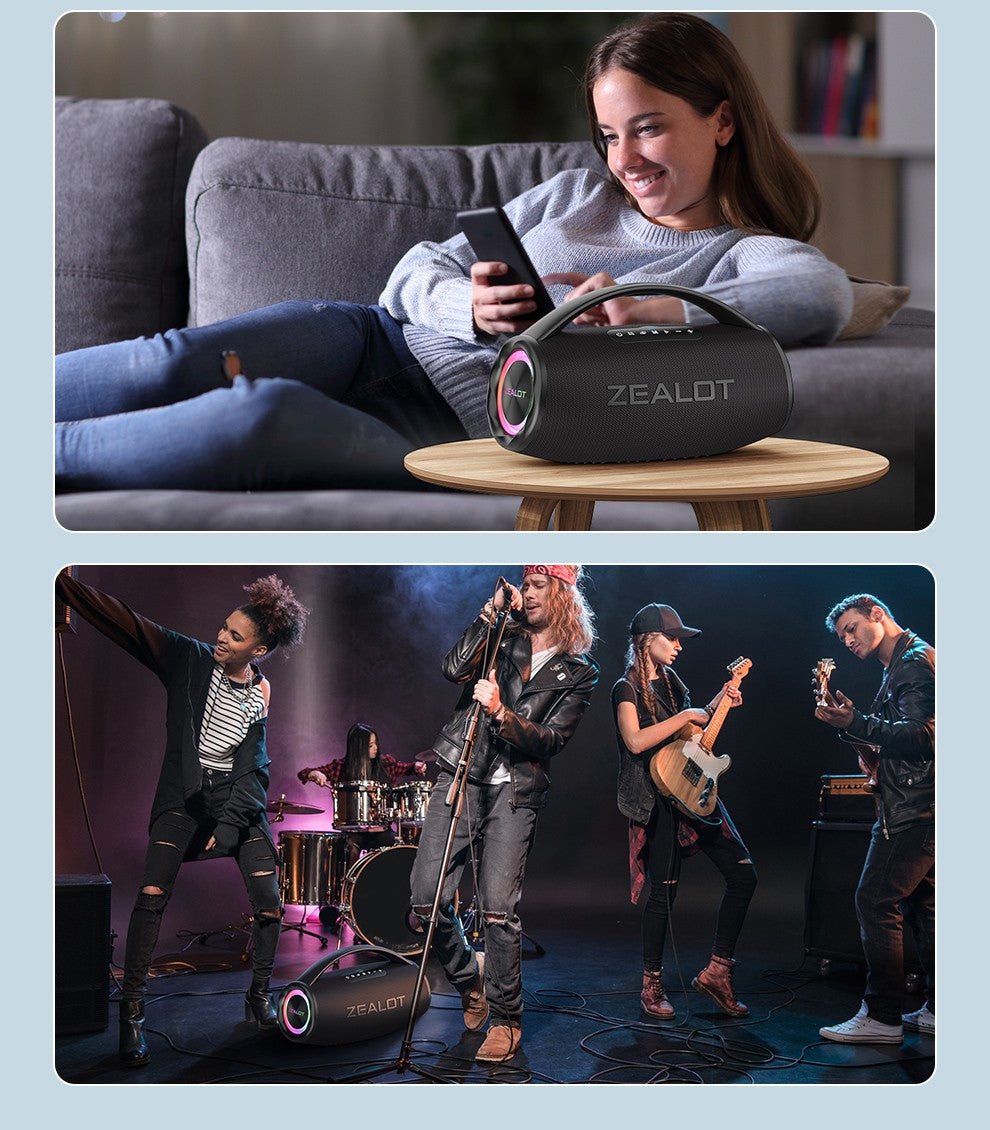 Caixa de som sem fio ZEALOT S97 80W, alto-falante subwoofer portátil para uso externo, qualidade de som Hi-fi, emparelhamento duplo, carregamento rápido, 16000mAh.