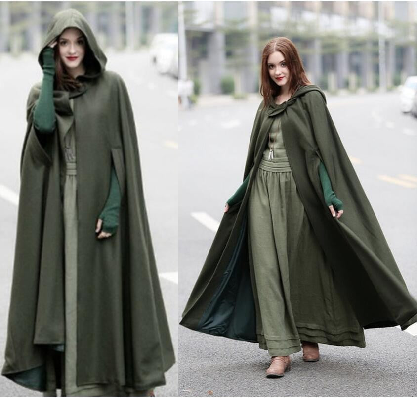 Caped Woolen Overcoat 2025 Europe Five Colors Hooded Shawl Lengthened Cloak Overcoat Woolen Overcoat Woman Windbreaker