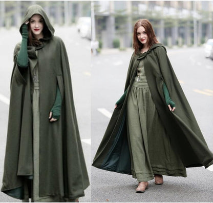 Caped Woolen Overcoat 2025 Europe Five Colors Hooded Shawl Lengthened Cloak Overcoat Woolen Overcoat Woman Windbreaker