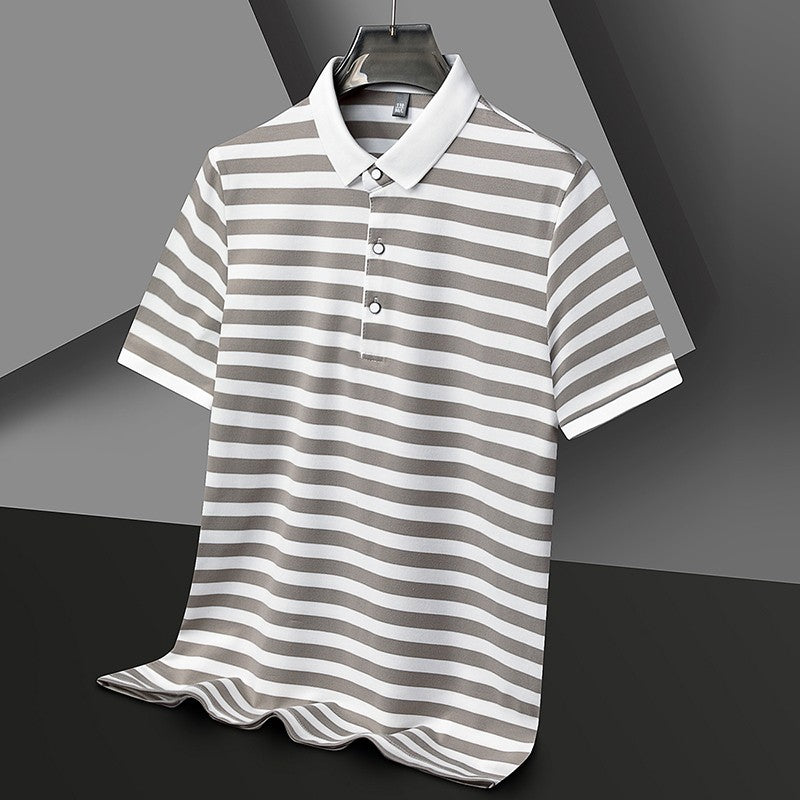 2024 Men's New Striped Cotton Business Casual Short sleeved POLO Shirt Fashion Short sleeved Comfortable and Breathable Top