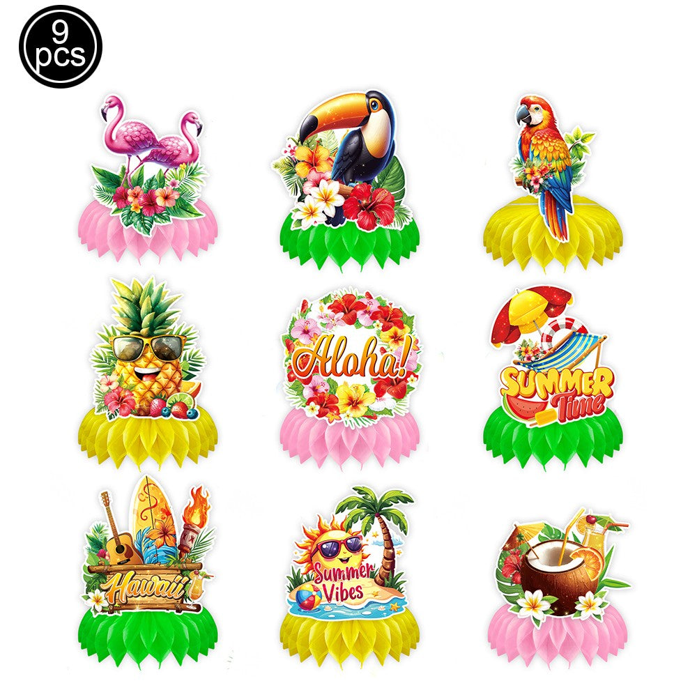 9pcs Hawaii Themed Party Wine Bottle Stickers Pink Flamingo Pineapple Stickers Summer Beach Party Supplies Decoration 4.02×5inch