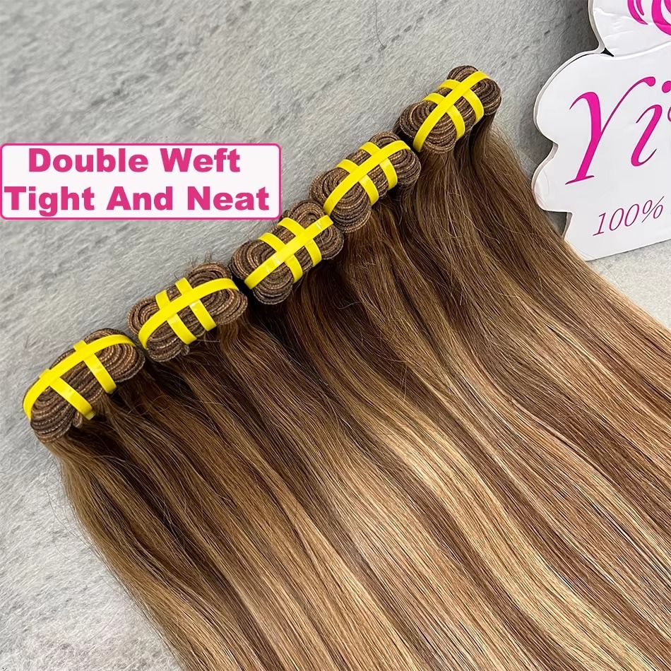 Yiwigs 15A Grade P4/27 Straight Highlight Ombre Colored 100% Raw Virgin Human Hair Bundles Brown Hair Weave Extensions For Women