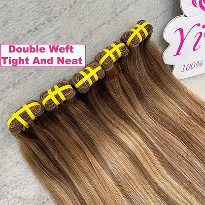 Yiwigs 15A Grade P4/27 Straight Highlight Ombre Colored 100% Raw Virgin Human Hair Bundles Brown Hair Weave Extensions For Women