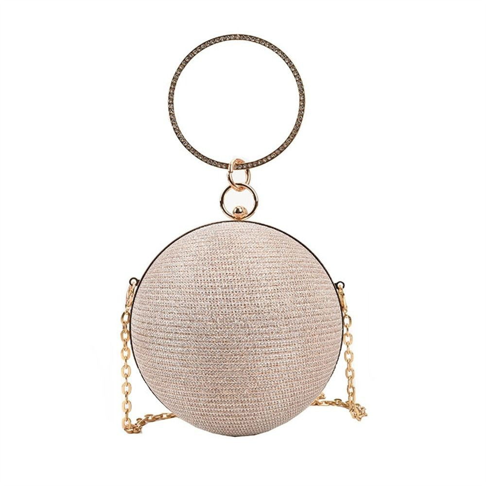 Fashion Circular Evening Bag Luxury Wedding Party Shoulder Bags Elegant Rhinestone Decorative Chain Banquet Clutch Handbags