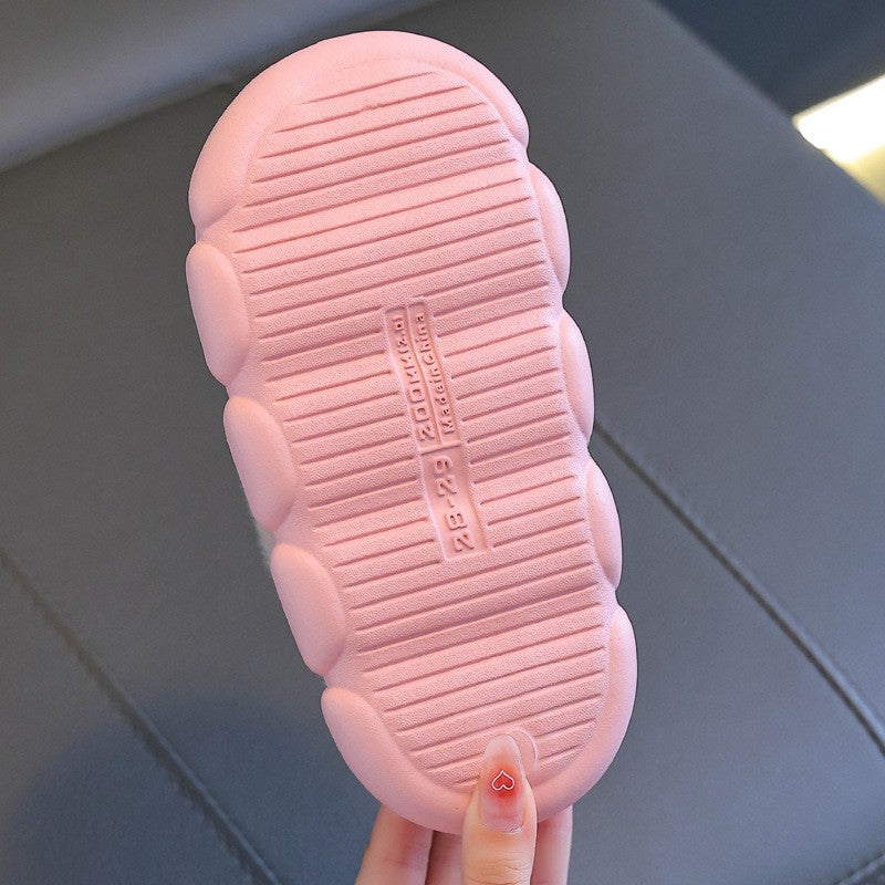 New Children's PU Leather Plush Slippers Soft Sole Non-slip Winter Warm Baby Boys Girls Indoor Home Cotton Shoes