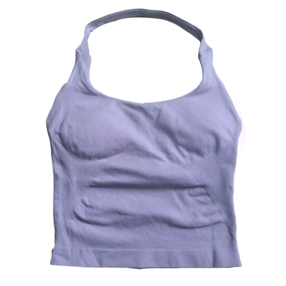 Gym Top Women Clothes Strappy Workout Tank Top Padded Sports Bra Backless Yoga Shirts Seamless Gym Crop Top Halter Fitness Vest
