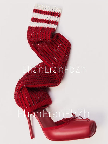 2025 Spring/Summer New Ballet High Heels Fashion Stretch Stockings Hot Diamond Women's 34-46 Large High Heels Sandals