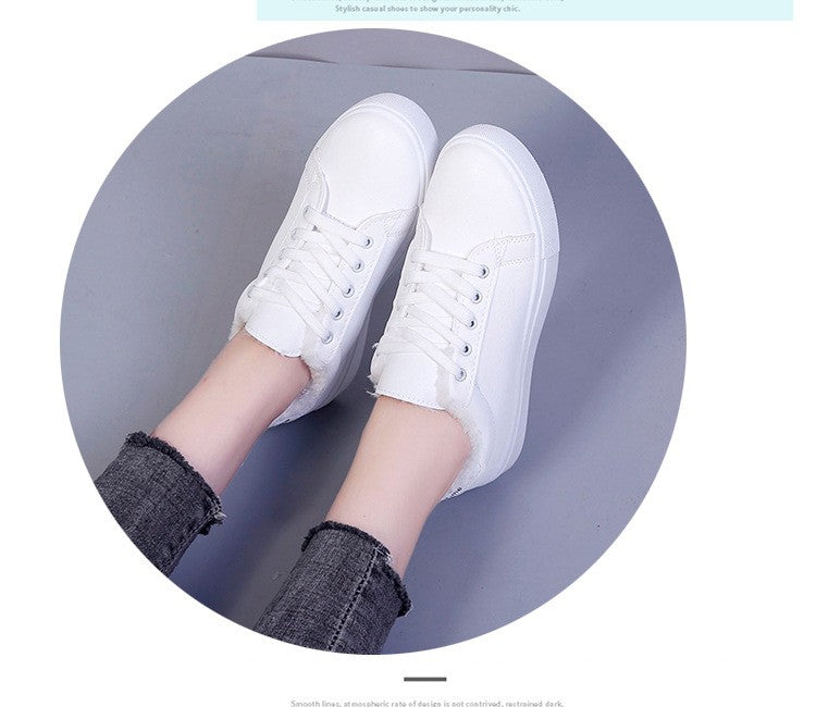 Tênis Feminino de Inverno, Quente, Pelúcia, Sola Vulcanizada, Plataforma, Algodão, Cadarço, Branco, Com Pelúcia, Casual