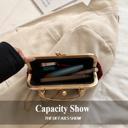 Luxury Design Women's Evening Clutch Purse Dinner Party Ladies Small Clip Shoulder Bag Handbags Retro Female Chain Crossbody Bag