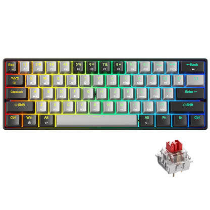 HUO JI Portable 60% Mechanical Gaming Keyboard,RGB LED Backlit Compact 61 Keys Mini Wired Office Red Switch Windows Laptop PC -