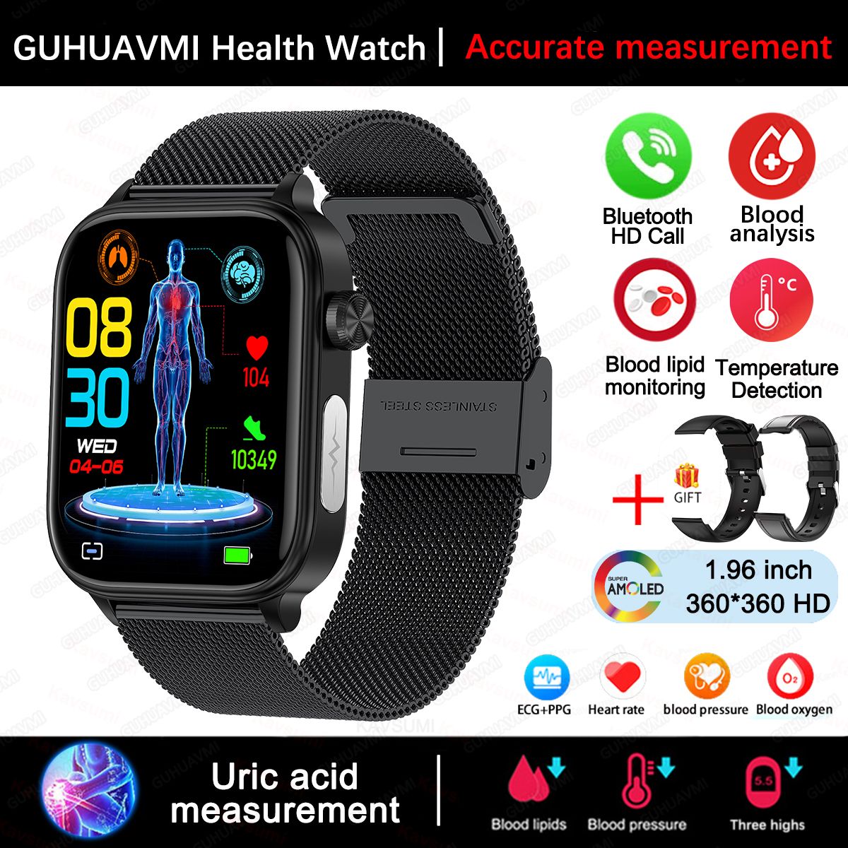 2025 Novo Para XIAOMI ECG+PPG Gordura Sanguínea Ácido Úrico Saúde Smartwatch Masculino Feminino Frequência Cardíaca Pressão Arterial Chamada Bluetooth Relógio Inteligente
