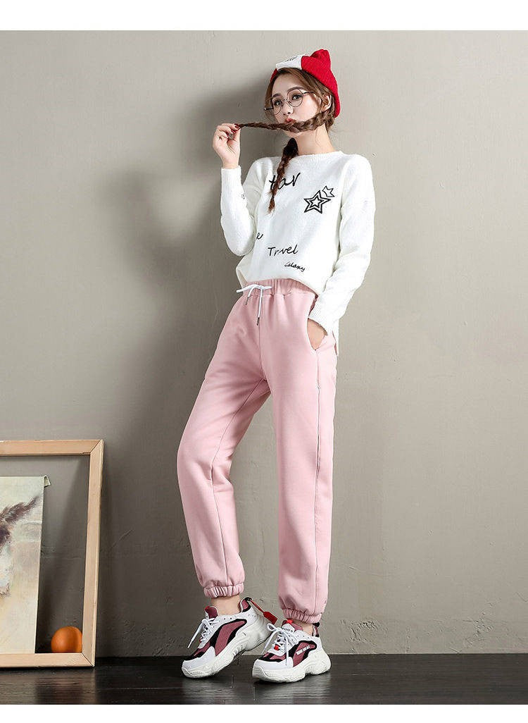 ??Women's Fleece Lined Joggers Winter Plush Pants High Waist Adjustable Drawstring Lounge Street Comfortable Casual Trousers??