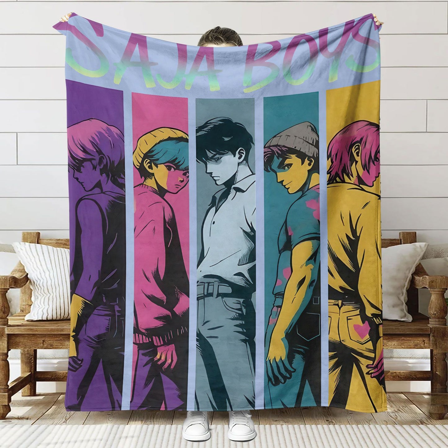 Cobertor de flanela kpop Demon Hunters Huntrix Cobertor Saja Boy Cobertor quente de qualidade para crianças Inverno Sofá Cama Fofinho Colcha