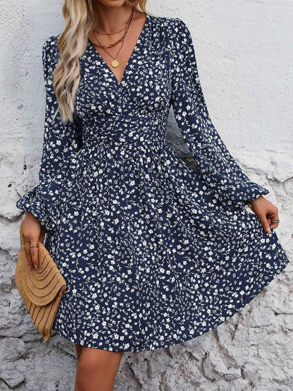 Dresses 2025 Woman Clothing V Neck Lantern Sleeve Wrap Mini Dress Ruched Waist Flowy Hem Elegant for Autumn and Party Styles ?