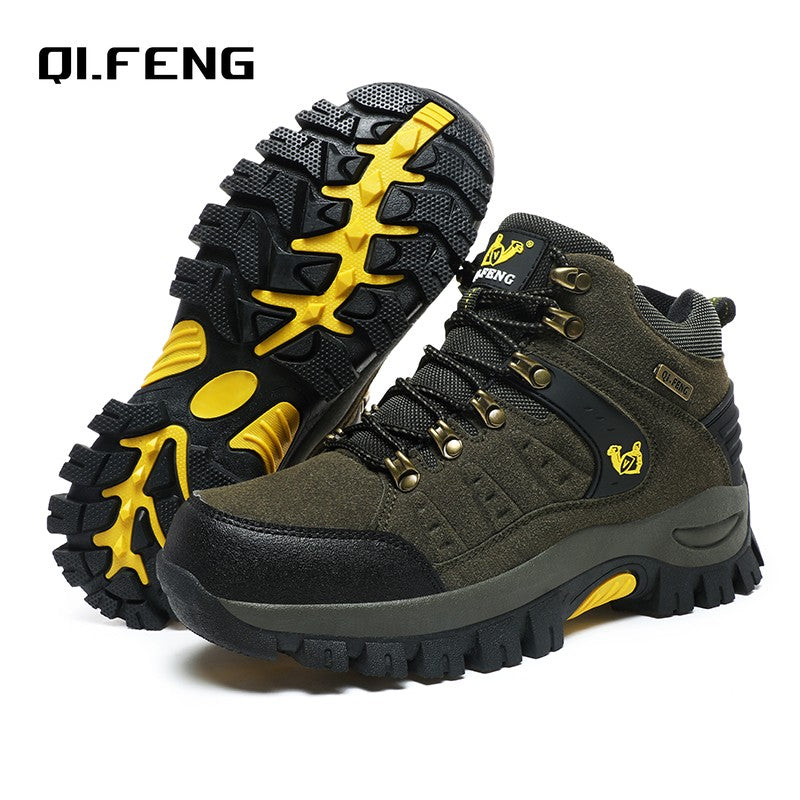 Botas Masculinas Clássicas Modernas para Tornozelo Botas de Caminhada Resistentes ao Desgaste em Camurça de Vaca Tênis de Caminhada Confortáveis Masculinos Sapatos Táticos