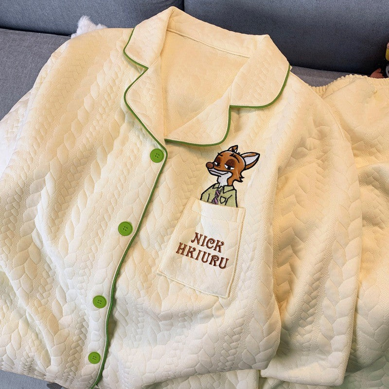 Embroidery Cartoon Character Judy Nick Pajamas Set for Women Disney Cute Sweet New 2PC Set Sleepwear Autumn Winter Soft Pajamas