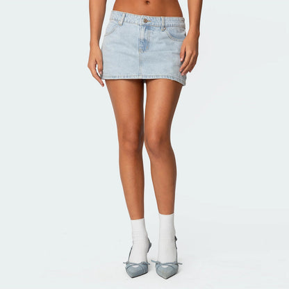 Womens Denim Mini Skirt Y2k Vintage Low Rise Jean Skirt Sexy Going Out A-Line Pencil Bodycon Short Skirt with Pockets