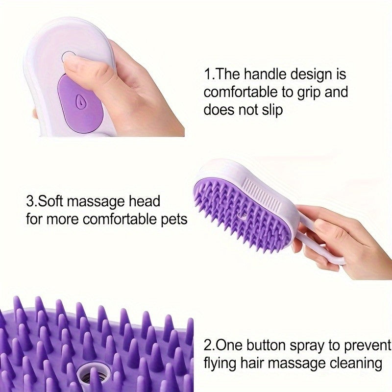 3-in-1 steam pet brush - USB rechargeable, foldable cat and dog grooming tool with silicone brush