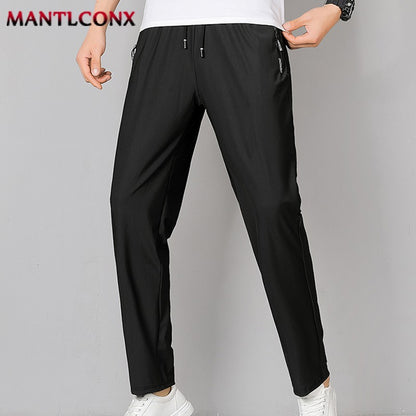 Calças Casuais Masculinas Respiráveis Secagem Rápida Reta Cós Elástico Jogger Moletom Coreano Clássico Esportivo Plus Size 4XL 5XL
