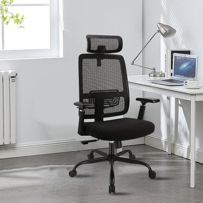 Nova Cadeira de Escritório Ergonômica em Malha com Suporte Lombar Ajustável Inclinação de 120° Cadeira de Computador Confortável com Braços Macios Retráteis