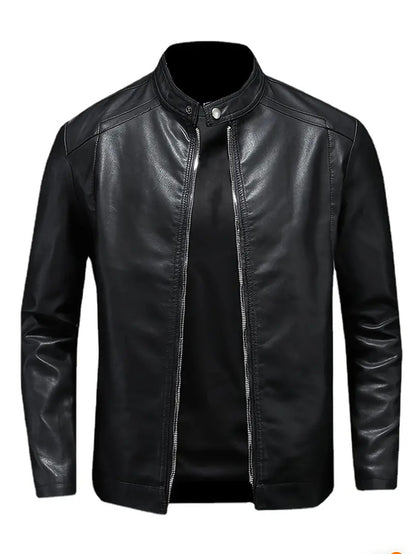 Men'S Vintage Motorcycle Jacket - Full-Zip Closure, Stand Collar, Non-Stretch Synthetic Biker Coat for Spring/Fall Riding, Casua