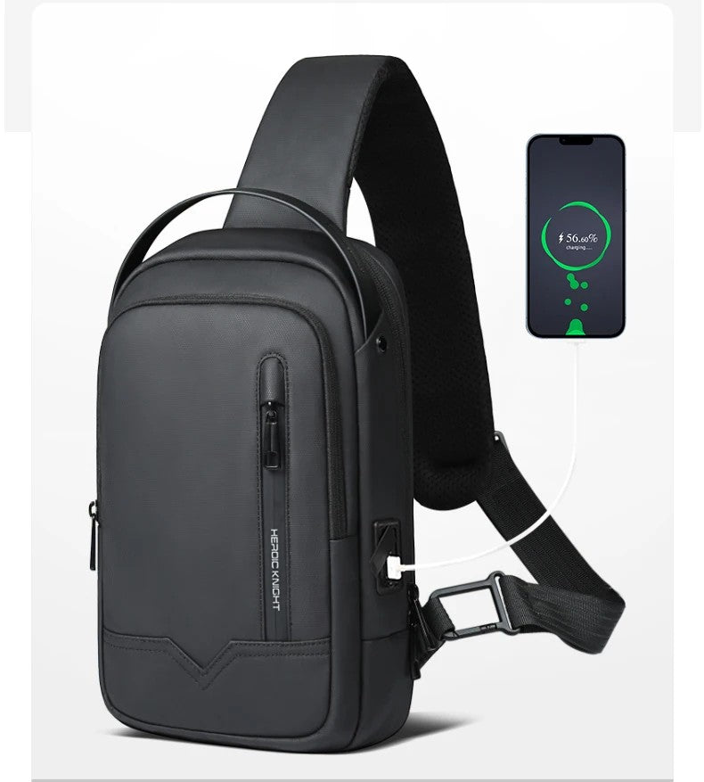 HK Waterproof Men's Shoulder Bag Lightweight Crossbody Bag Oxford Casual Satchel with USB Port Commute Business Chest Bag Male