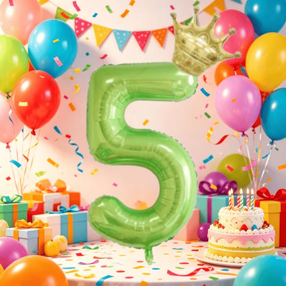 2Pcs 40Inch Fruit Green 0-10 Number Foil Balloon with Mini Gold Crown for Birthday Christmas Valentine Party Decor