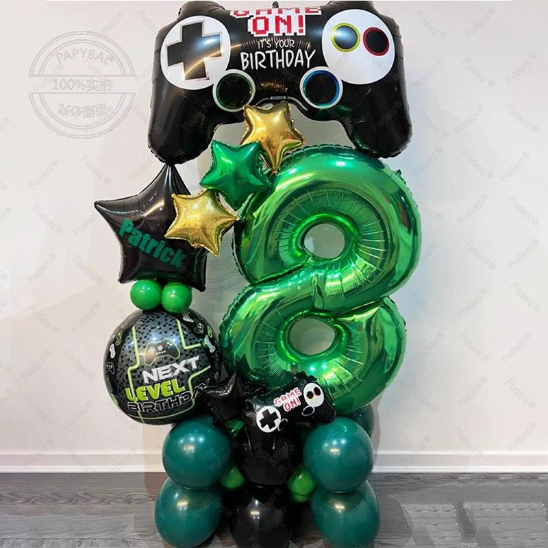 31pcs Gamepad Theme Balloon Green Number Birthday Balloon Set Game Theme Party Decoration Birthday Surprise Gifts