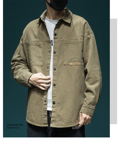 Autumn Men's Long Sleeve Cargo Shirt Casual Korean Fashion Oversize Blouses Hombre 2025 New High Street Y2K T Shirt Baggy Jacket