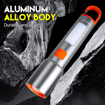 LED COB Super Bright Flashlight USB Rechargeable Torch 1-3 Optional Light Sources Outdoor Waterproof Emergency Light with Hook