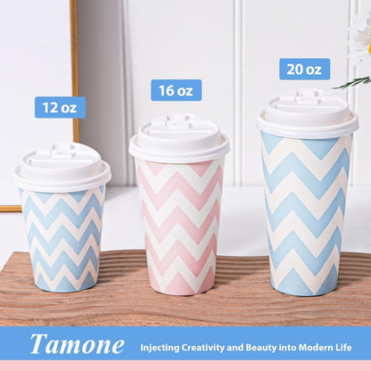 100 PACK 12OZ Disposable Coffee Cups with Lids, To Go Coffee Cups with Lids Leak Proof, Pink Paper Cups for Cold/Hot Bev