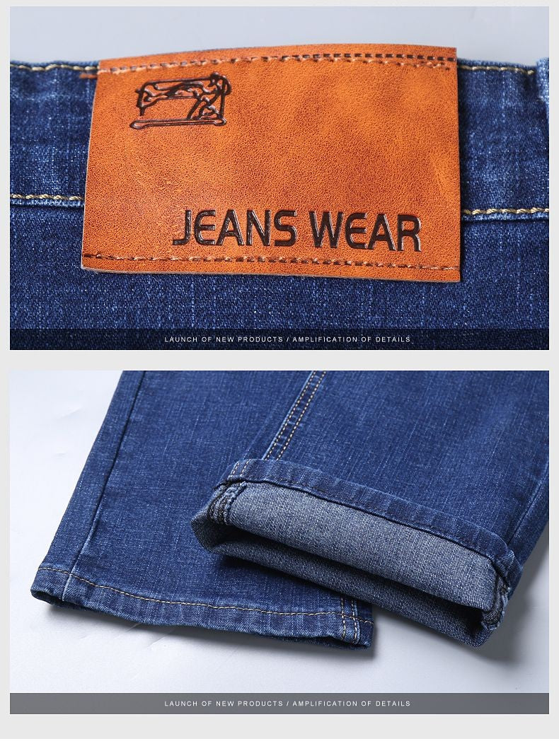 Calça Jeans Masculina Primavera Outono Negócios Casual Confortável Reta Denim Elástica Moda Clássica Macia Premium Azul Preto